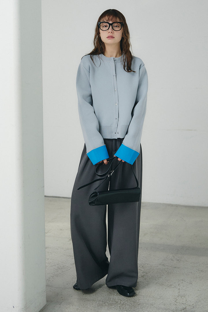 [SET]リバーシブル配色ニットカーディガン+ベルト付きツータックワイドパンツ(2set)