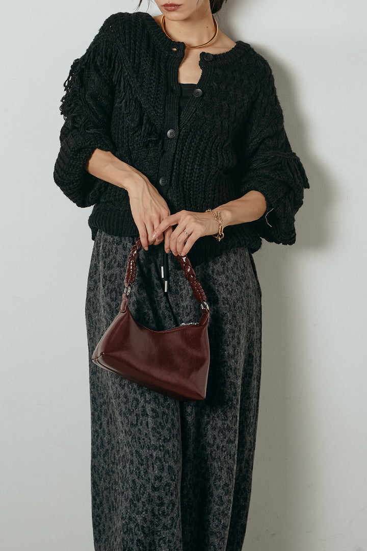 [SET]ランダムフリンジニットカーディガン+リラックスレオパード柄ワイドパンツ(2set)