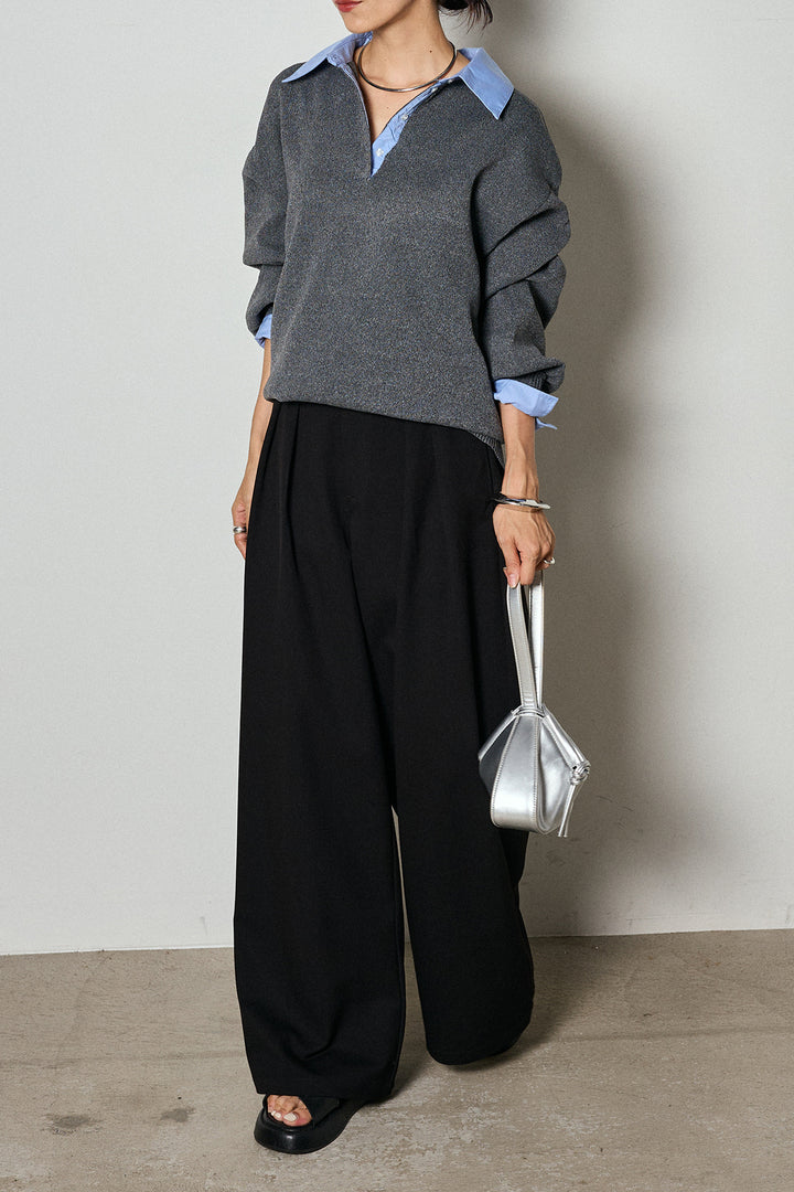 【即納】ウエストベルト付きタックワイドパンツ