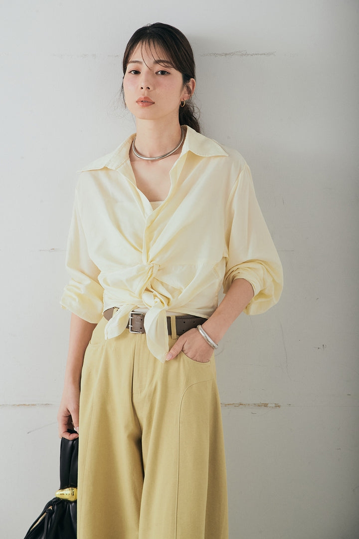 [SET]裾巻きツイストデザインシャツ+ベルト付きサイドタックワイドパンツ(2set)