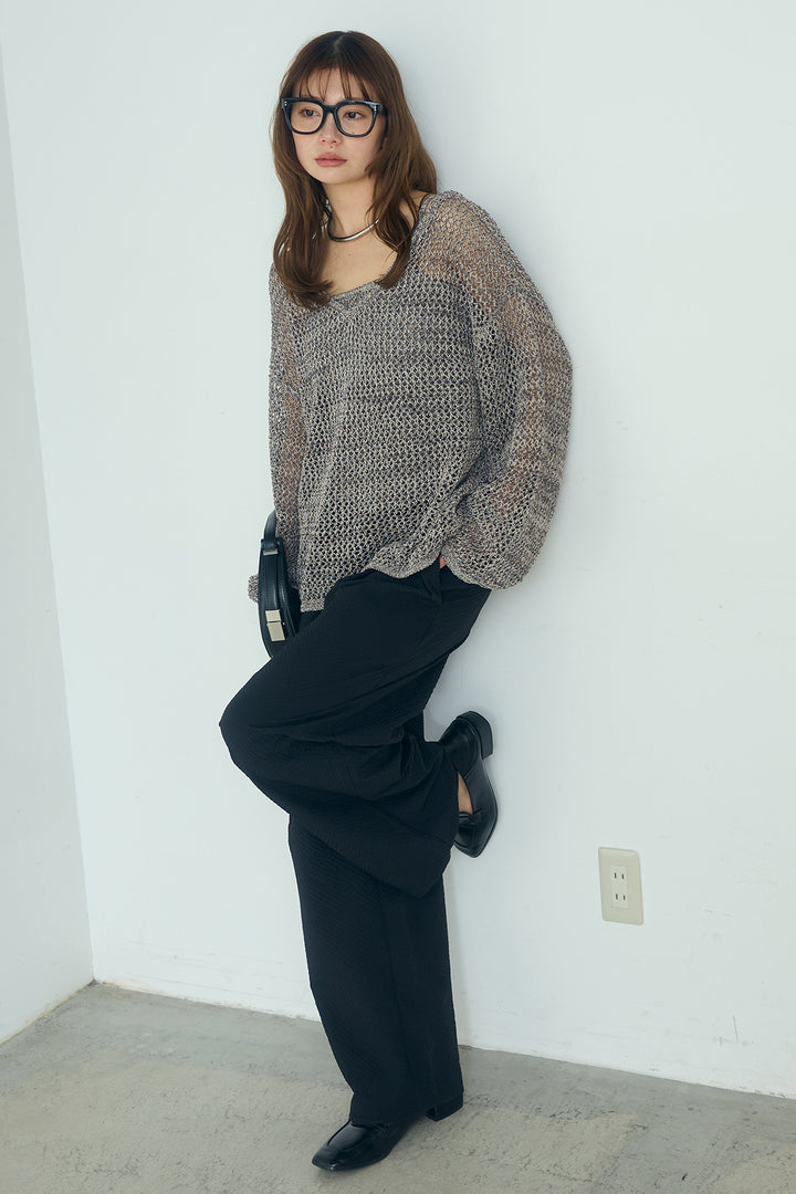 [SET]メッシュ編みビスチェセットVネックプルオーバー+シアサッカーイージーパンツ(2set)