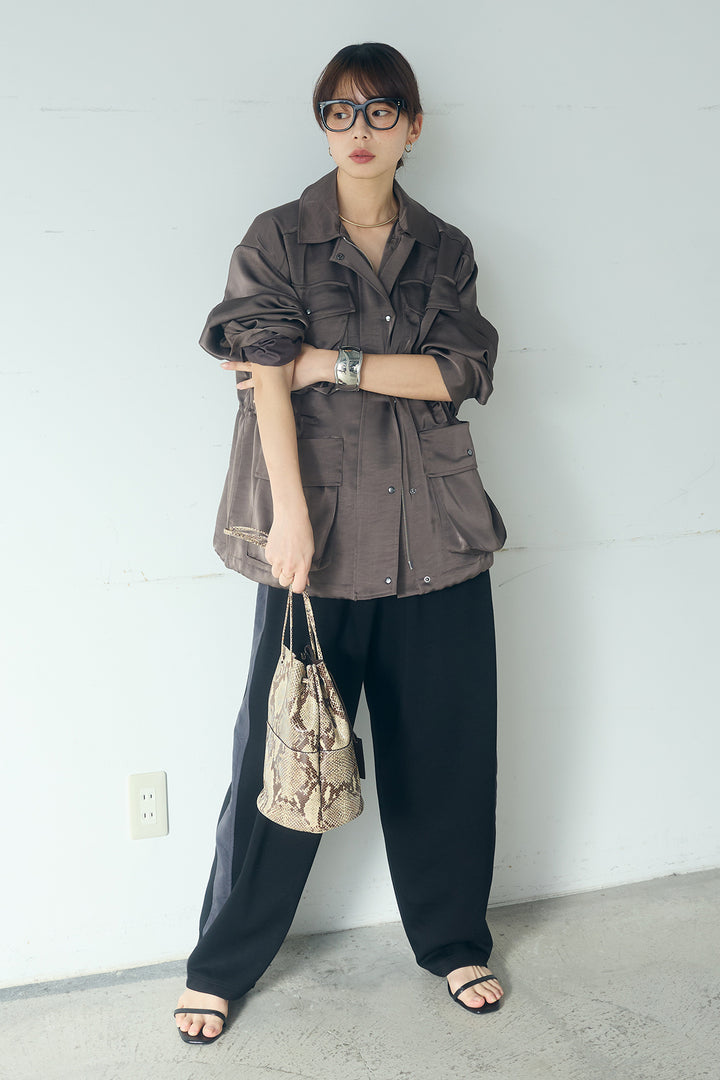 [SET]サテンライトブルゾン+異素材切り替えスウェットパンツ(2set)