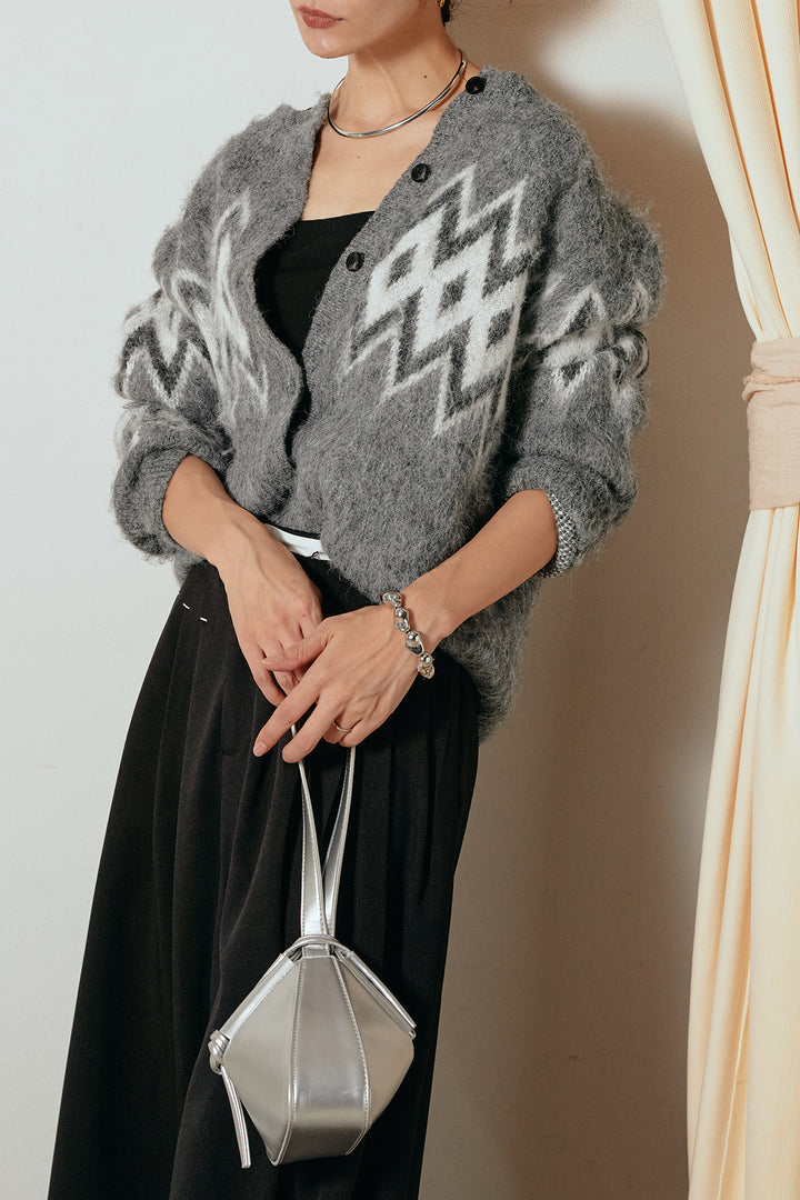 [SET]起毛ノルディック柄ニットカーディガン+ウエストステッチデザインワイドスラックス(2set)