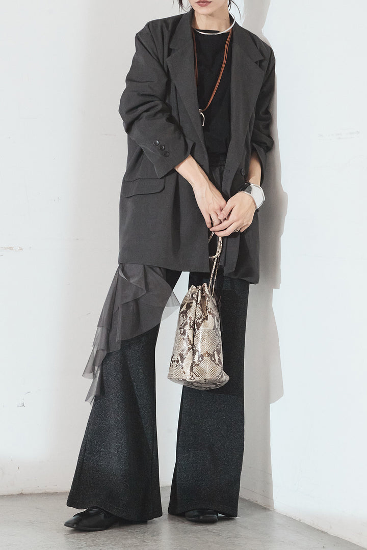 [SET]ルーズシルエットダブルテーラードジャケット+チュールレイヤードニットパンツ(2set)