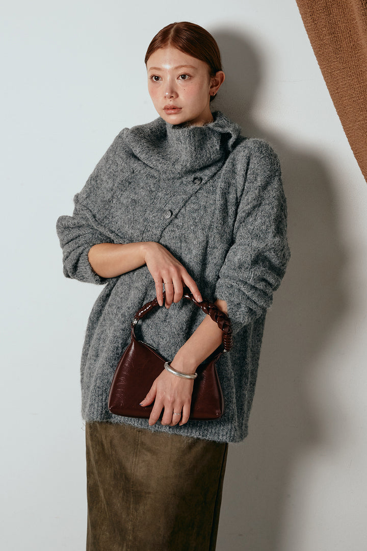 [SET]ケープデザインケーブルニットトップス+スウェードライク裾フリンジスカート(2set)