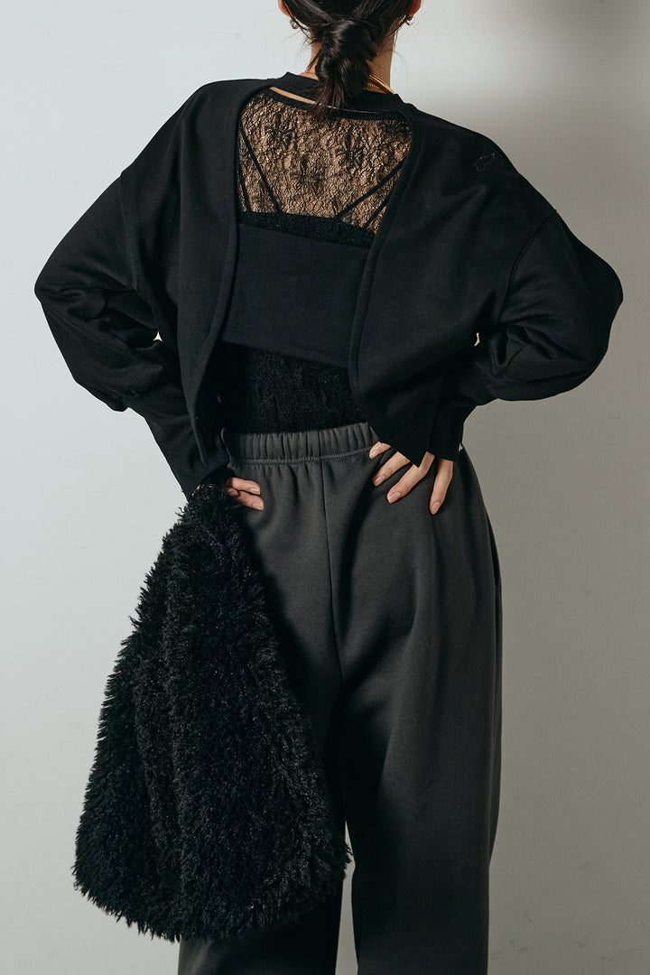 [SET]裏毛バックオープンプルオーバー+ストレッチレースクルーネックインナー(2set)