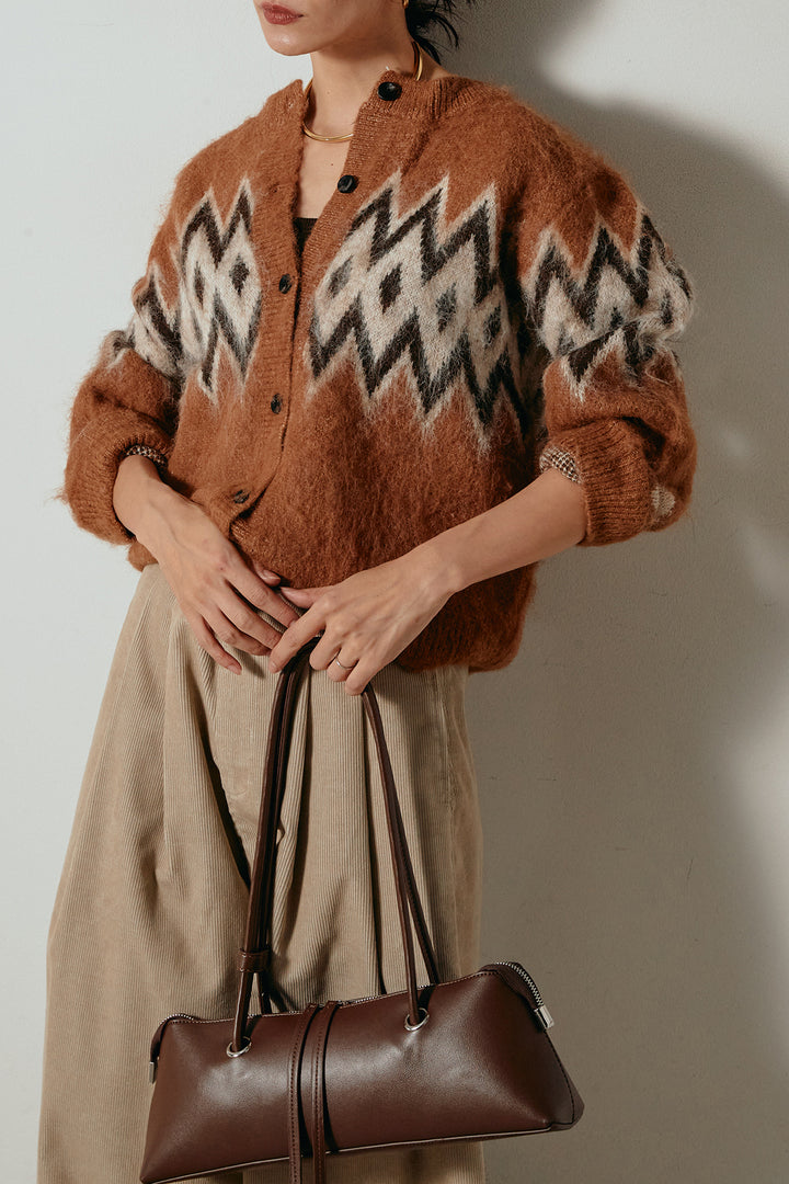 [SET]起毛ノルディック柄ニットカーディガン+フロントタック入りコーデュロイパンツ(2set)