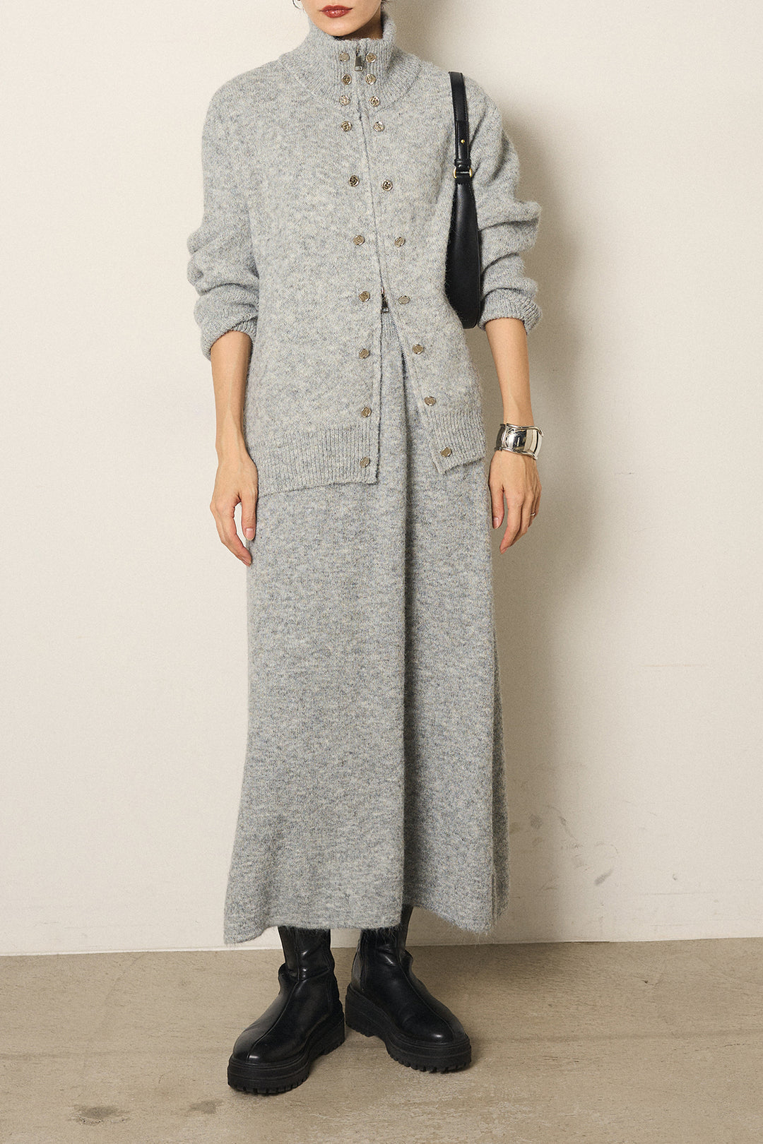 [SET]ハイネックメタルプレートニットスカートSETUP