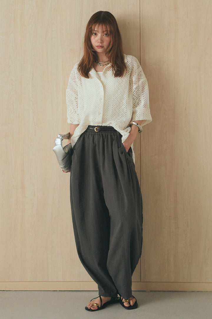 [SET]長袖襟付きレースシャツ+ポケットタックフォルムパンツ(2set)