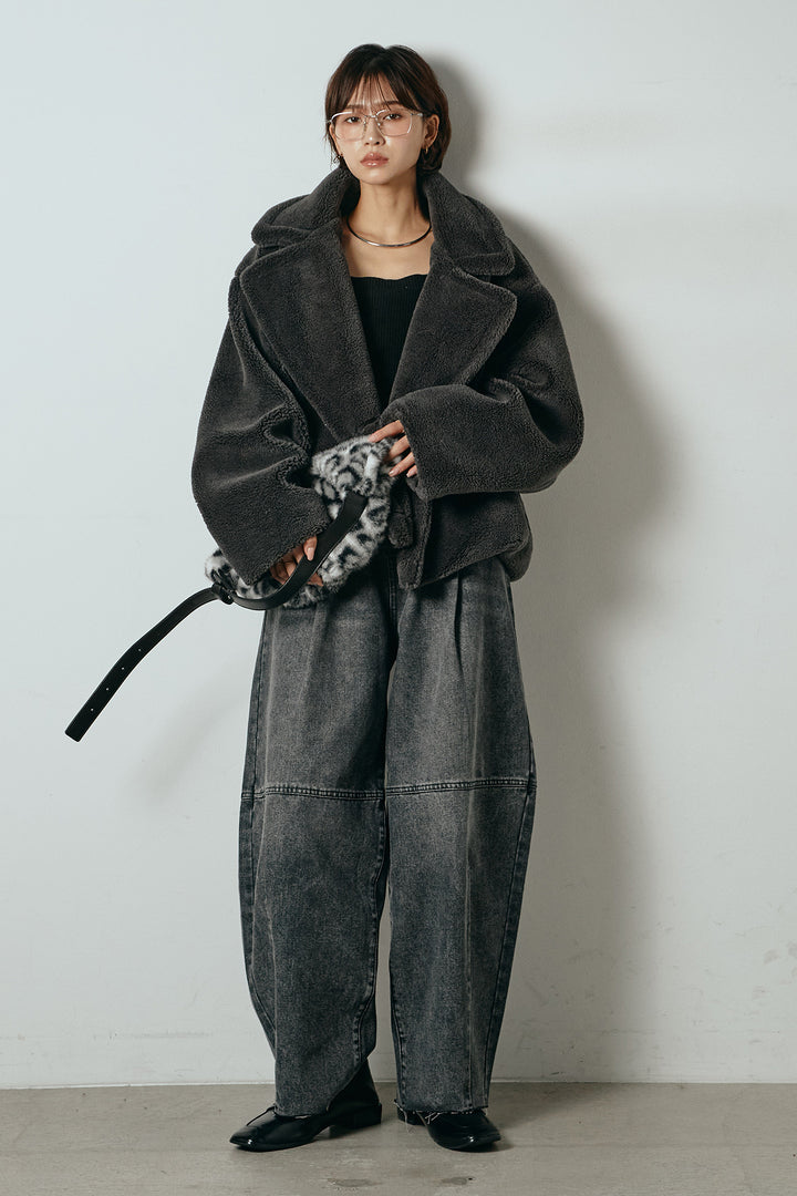 【2月中旬発送】
[SET]テディボアショートジャケット+加工デニムタックコクーンワイドパンツ(2set)