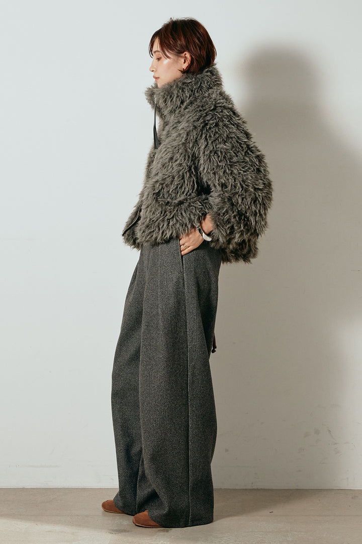 [SET]ミックスシープファースタンドブルゾン+フェイクウールタックトラウザーズパンツ(2set)