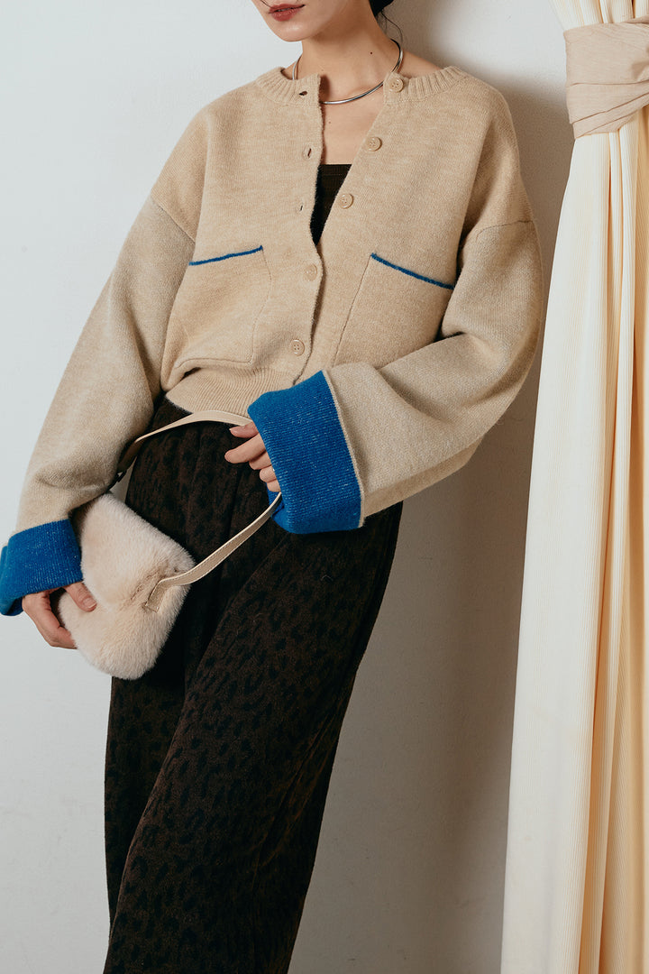 [SET]アルパカタッチダブルフェイスカーディガン+レオパードジャガードニットパンツ(2set)