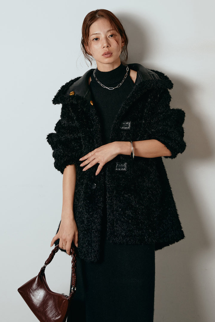 [SET]リバーシブルボアアウター+ノースリーブニットロングワンピース(2set)