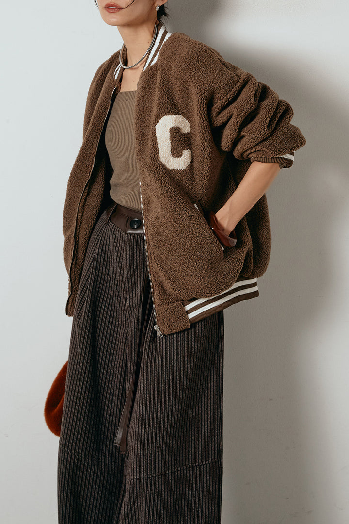 [SET]ロゴスタジャンボアブルゾン+レザーライク配色ストライプパンツ(2set)