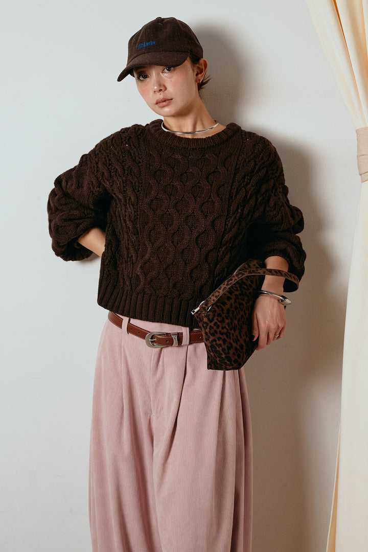 [SET]バルキーケーブルプルオーバー+コーデュロイサイドタックコクーンパンツ(2set)