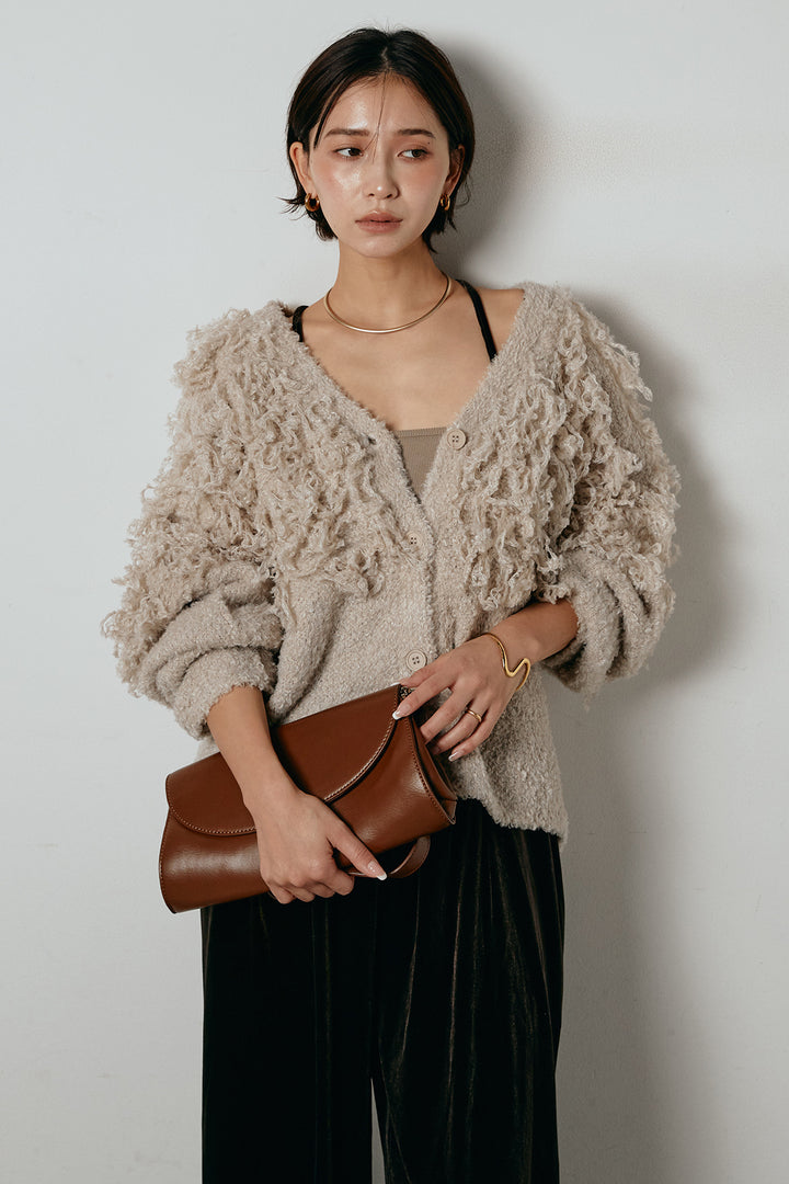 [SET]ループ編みVネックニットカーディガン+ベロアサスペンダー付きパンツ(2set)