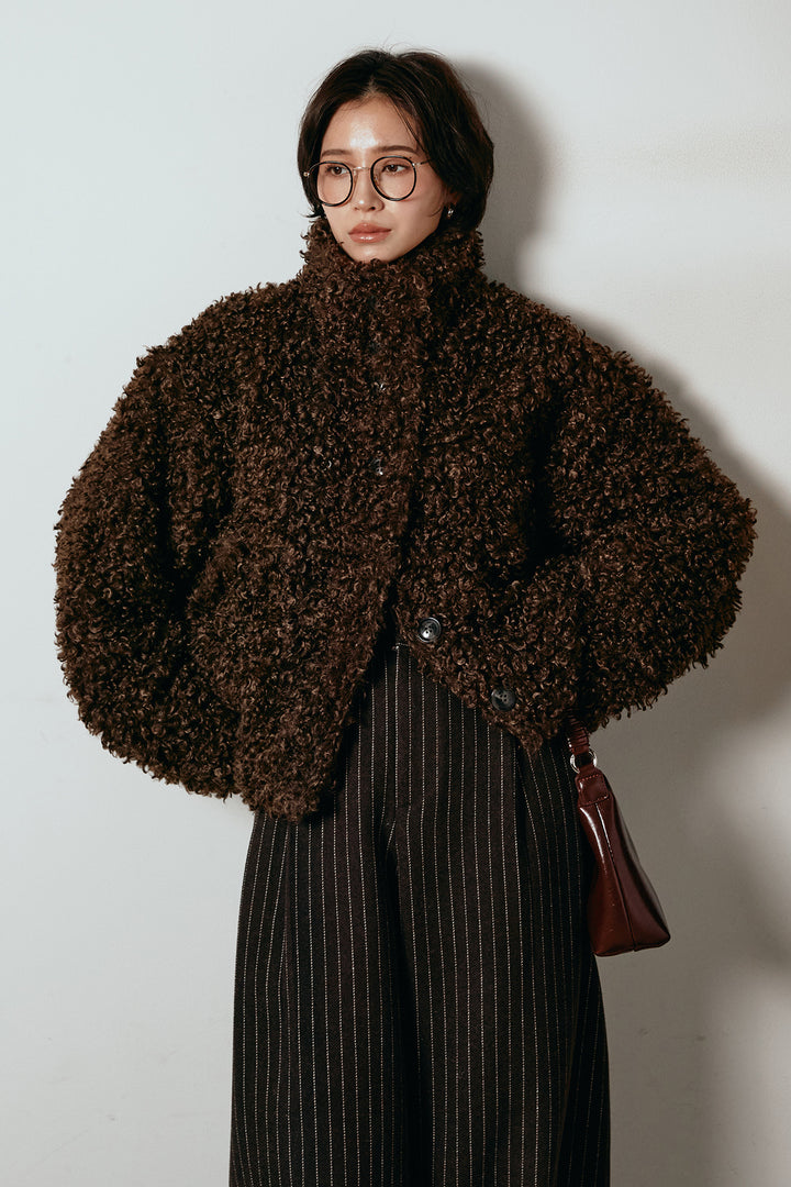 [SET]プードルファーミドルジャケット+ウールライクストライプパンツ(2set)