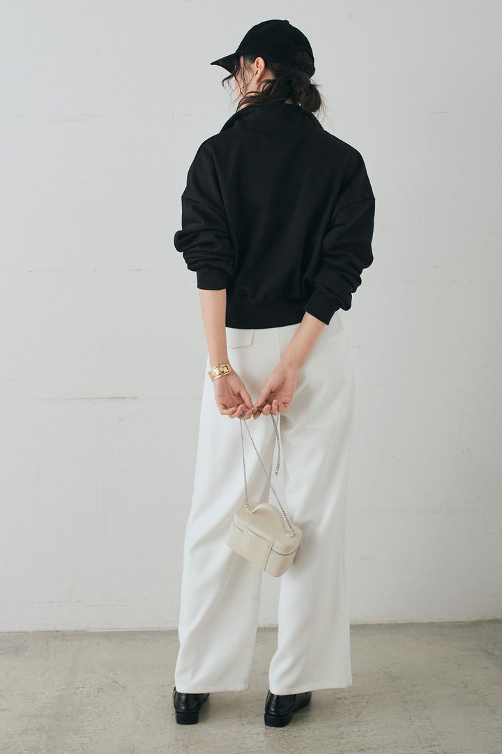 [SET]裏毛ロゴ刺繍ハーフZIPスウェット+斜めボタンタック入りスラックス(2set)