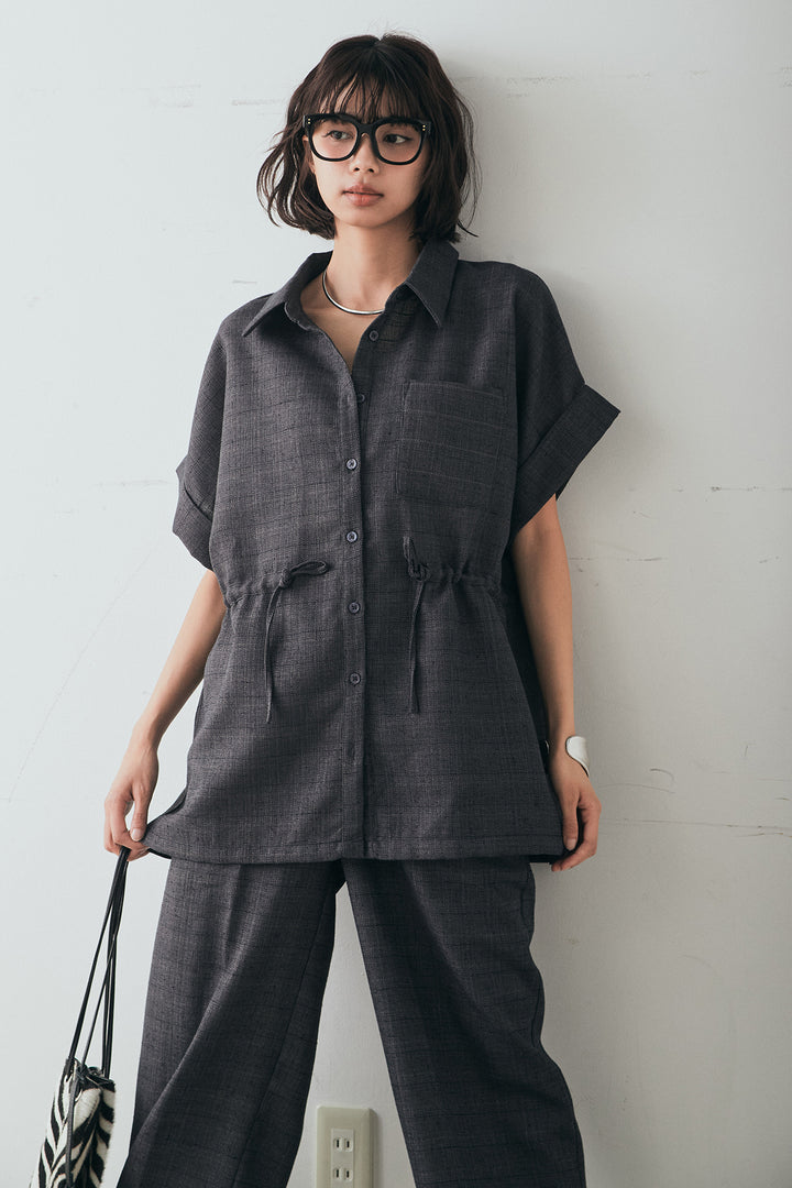 [SET]ツイードウエストドロストシャツ+ツイードタックパンツ(2set)