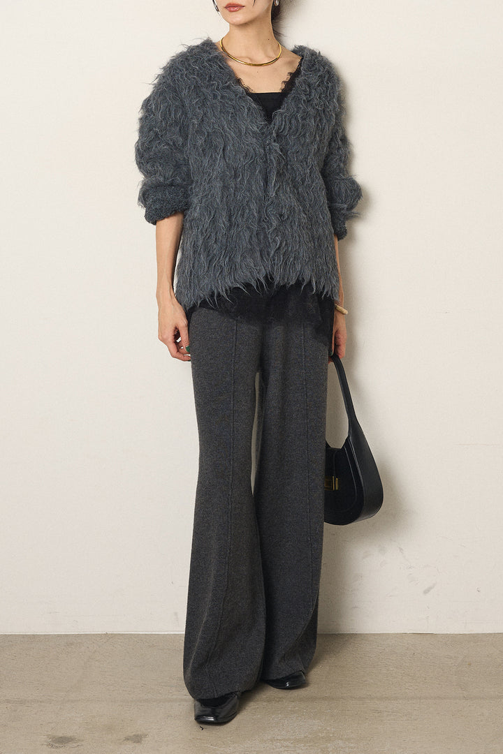 [SET]起毛シャギーニットカーディガン+センターラインニットパンツ(2set)