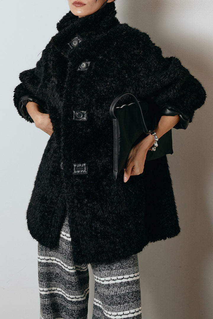 [SET]リバーシブルボアアウター+マルチライン柄リラックスニットパンツ(2set)