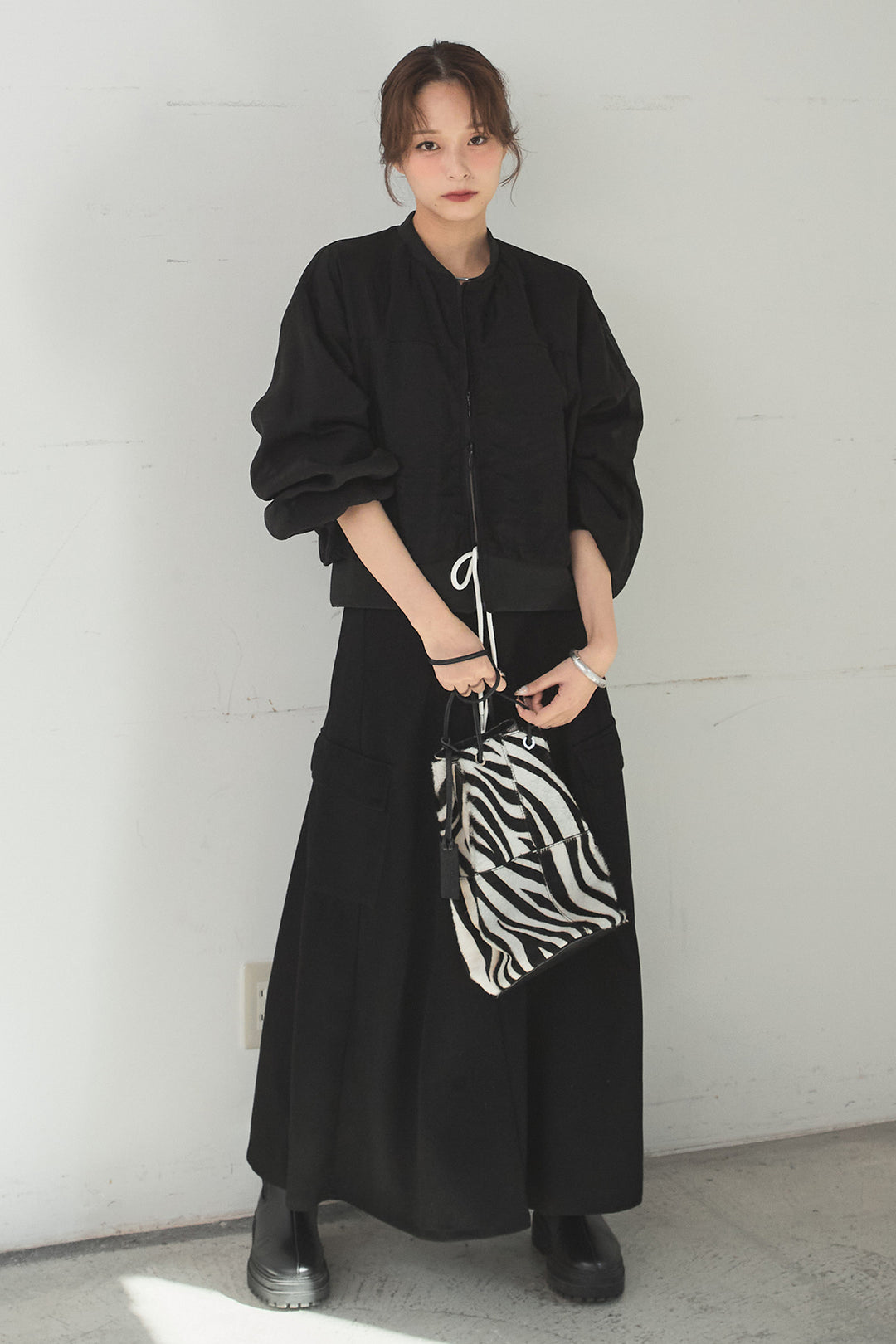 [SET]シアー×ポンチブルゾン+リラックススウェットスカート(2set)