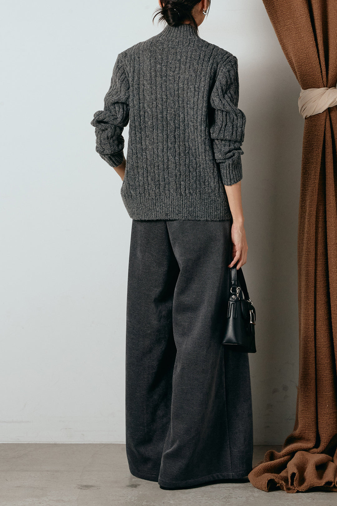 [SET]ボトルネックケーブルニットカーディガン+ベルトループコーデュロイワイドパンツ(2set)