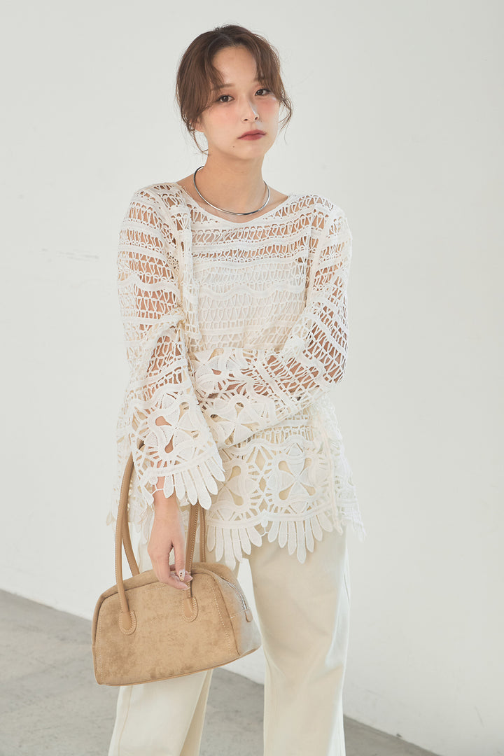 [SET]裾デザインメッシュプルオーバー+スプリングカラーデニムパンツ(2set)