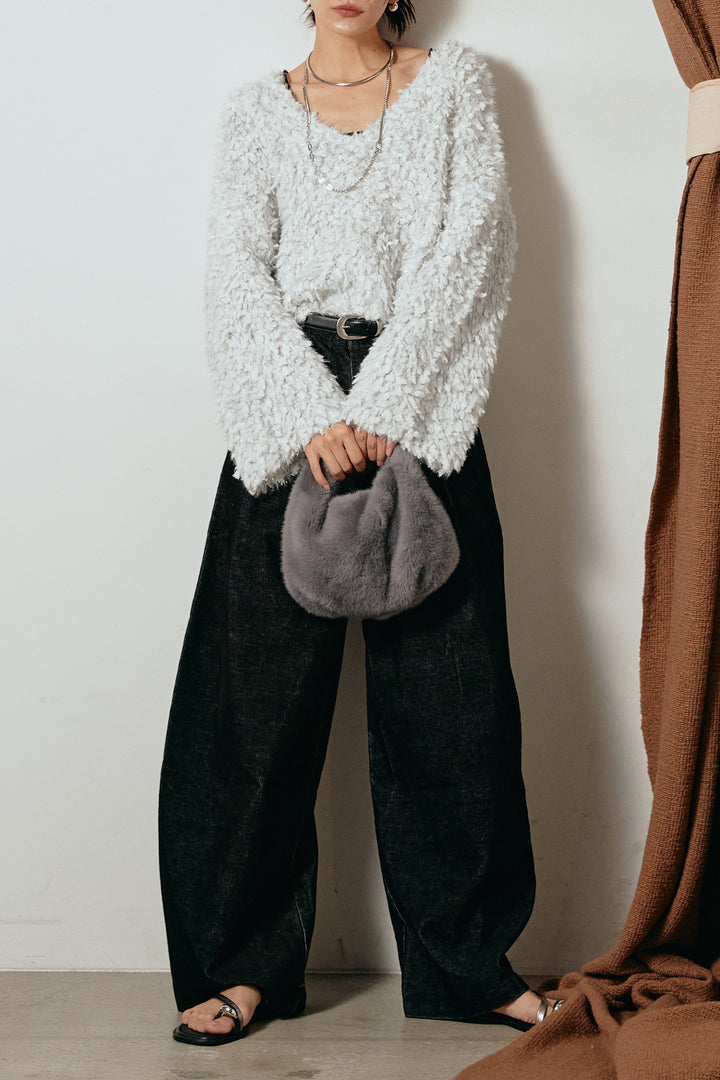 [SET]深Vネックチョウチョヤーンニットトップス+フロントタック入りコーデュロイパンツ(2set)