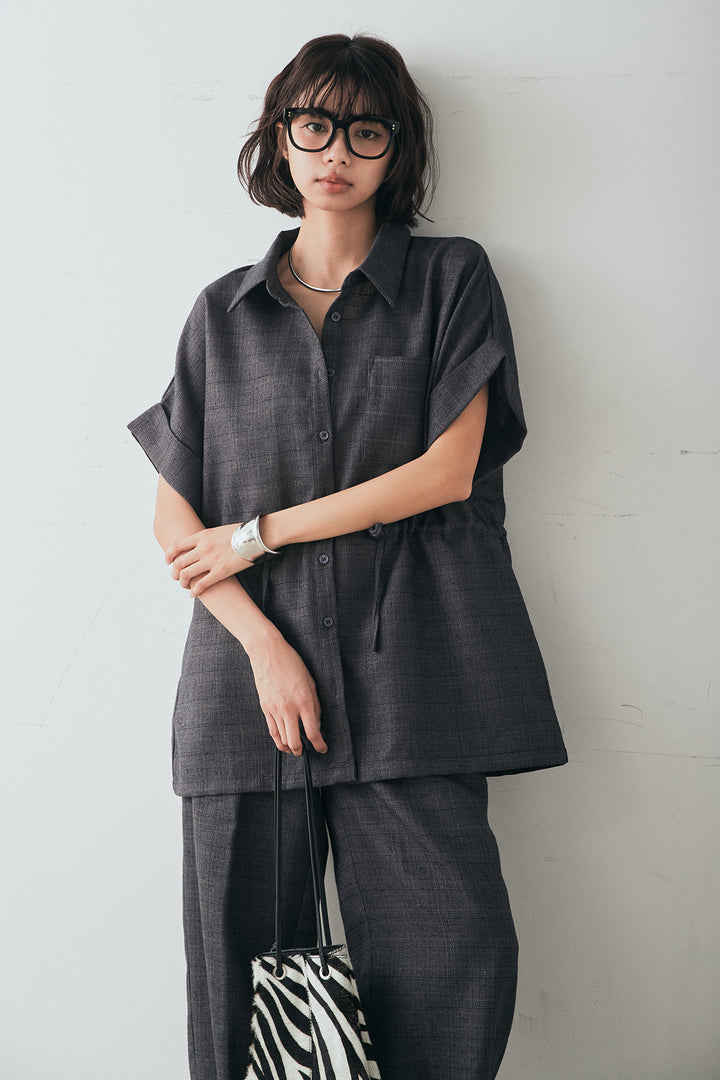 [SET]ツイードウエストドロストシャツ+ツイードタックパンツ(2set)