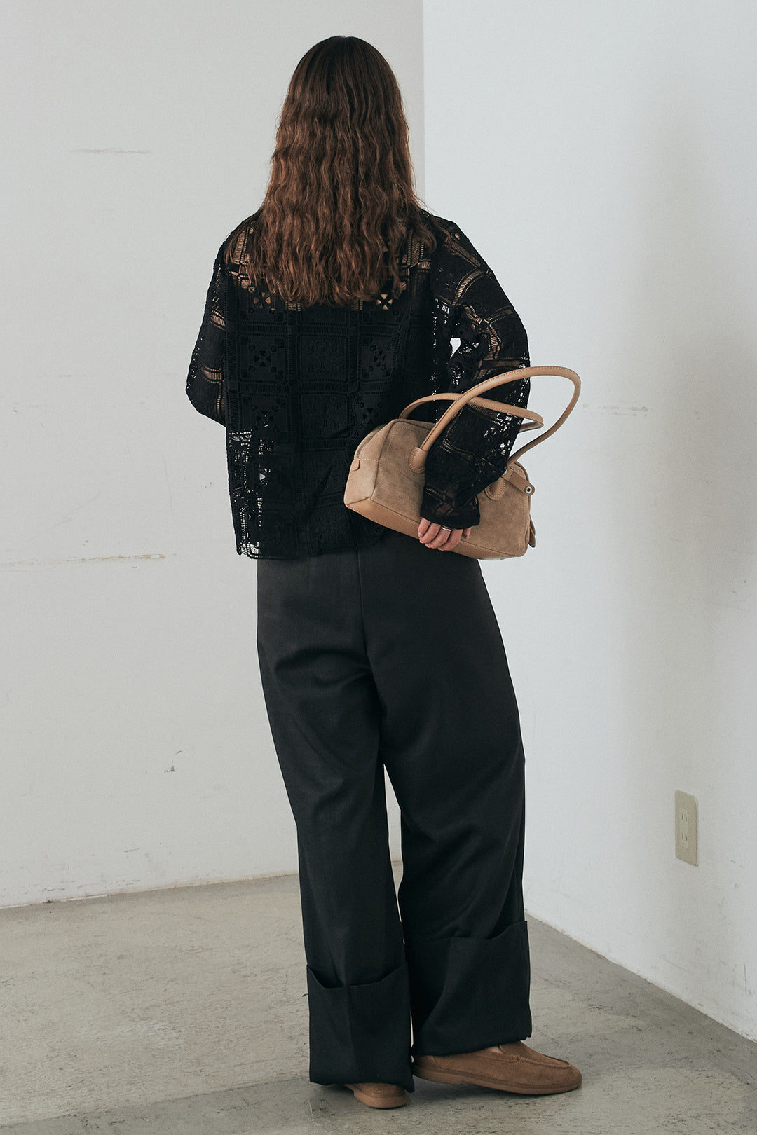 [SET]クロシェレースカーディガン+センタープレスセミワイドパンツ(2set)