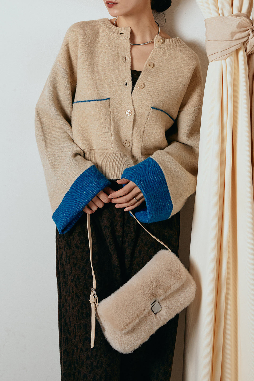 [SET]アルパカタッチダブルフェイスカーディガン+レオパードジャガードニットパンツ(2set)