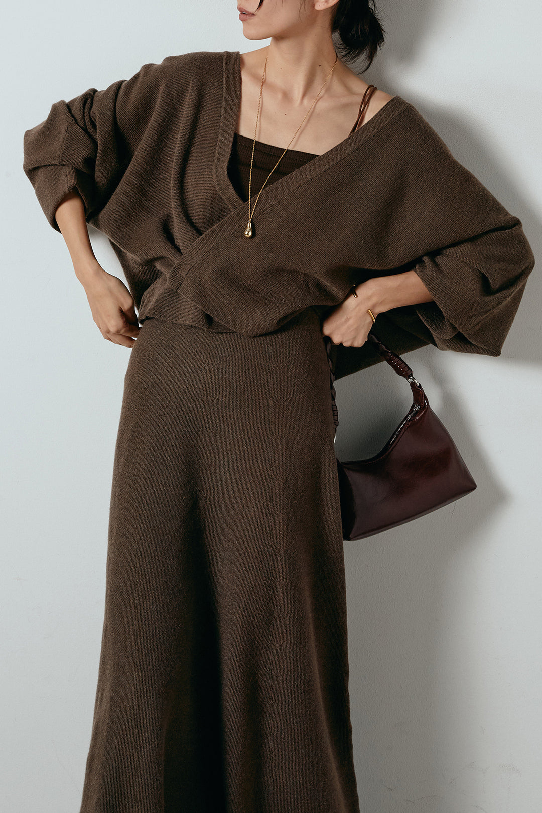 [SET]カシュクールニットカーディガン+ニットロングスカート(2set)