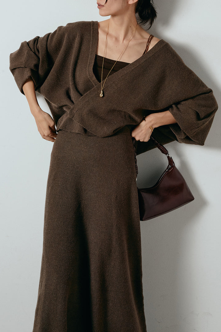 [SET]カシュクールニットカーディガン+ニットロングスカート(2set)