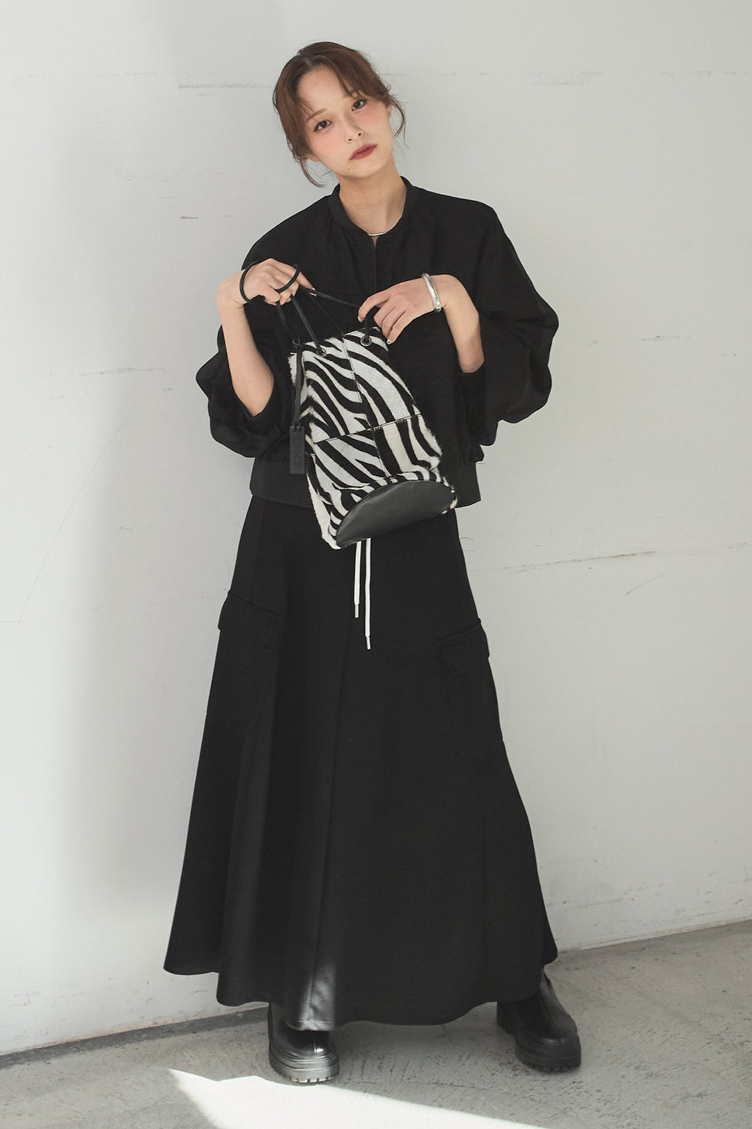 [SET]シアー×ポンチブルゾン+リラックススウェットスカート(2set)