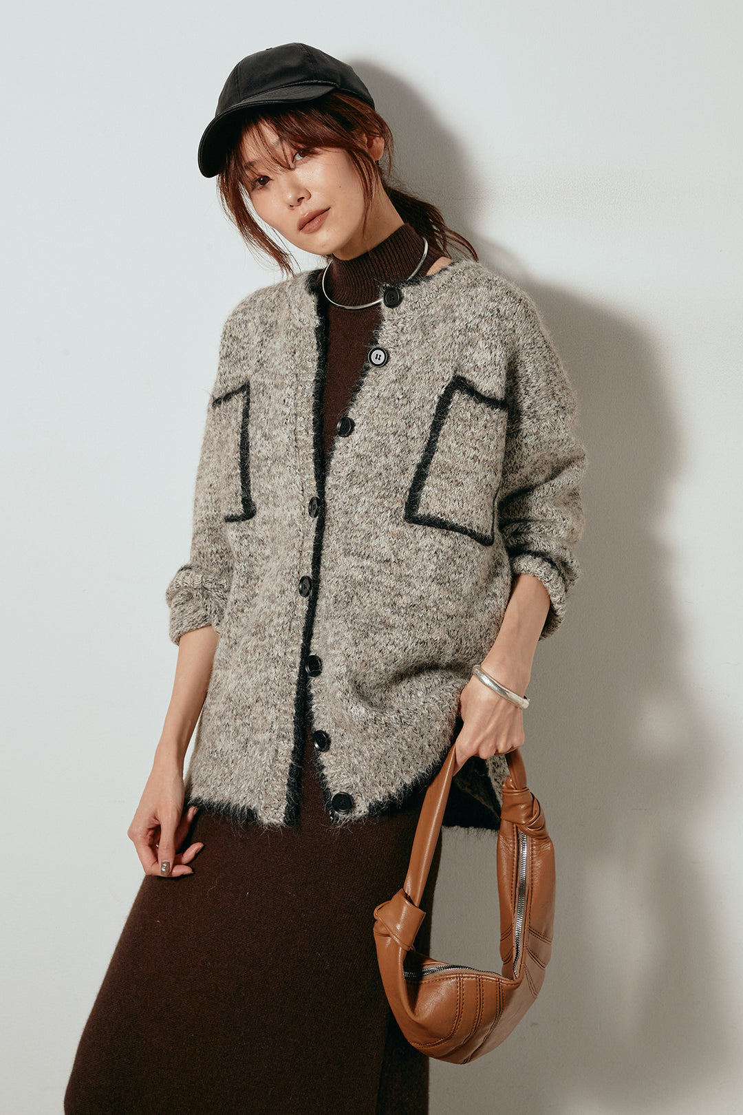 [SET]ミックスニットポケットカーディガン+ノースリーブニットロングワンピース(2set)