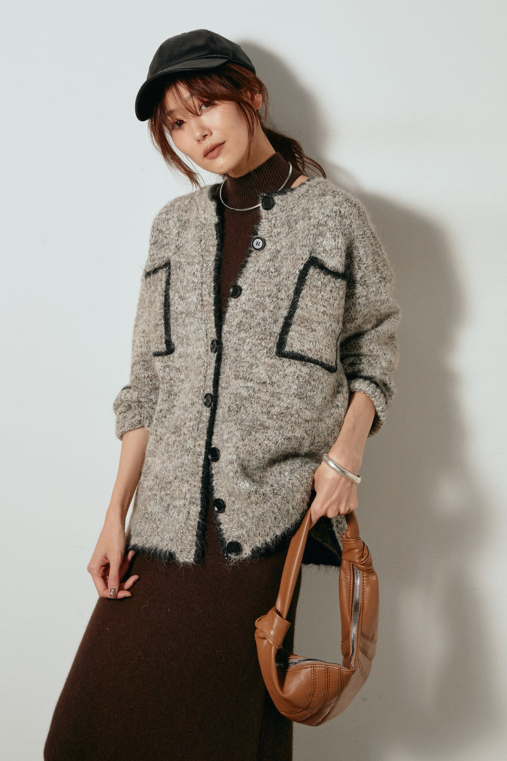 [SET]ミックスニットポケットカーディガン+ノースリーブニットロングワンピース(2set)