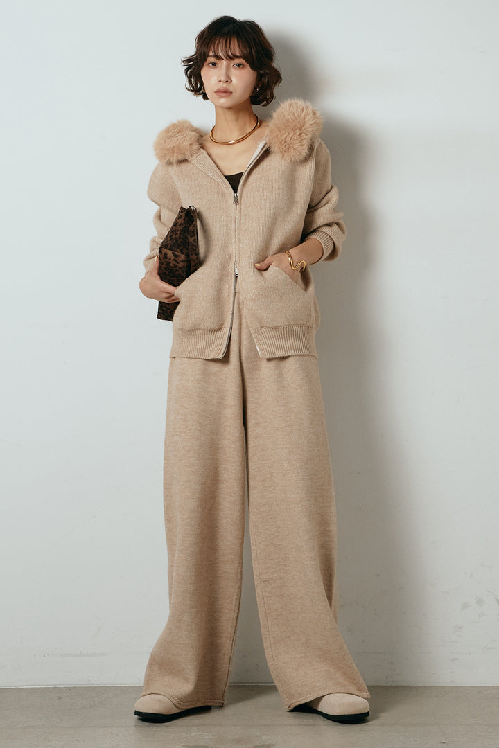 【着回しセット】[SET]ファー付きフーディーニットSETUP+ストライプドッキングニットポロSETUP(2set)