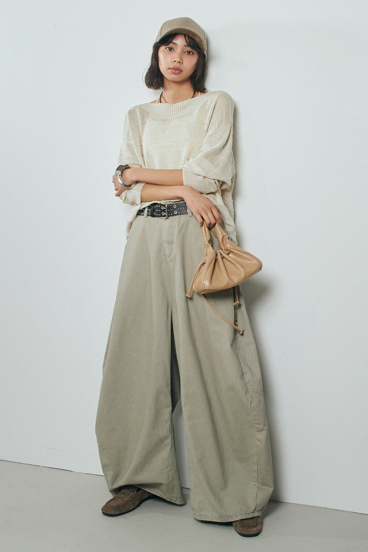 [SET]麻混リラックスニットトップス+ベルト付きカラーデニムパンツ(2set)
