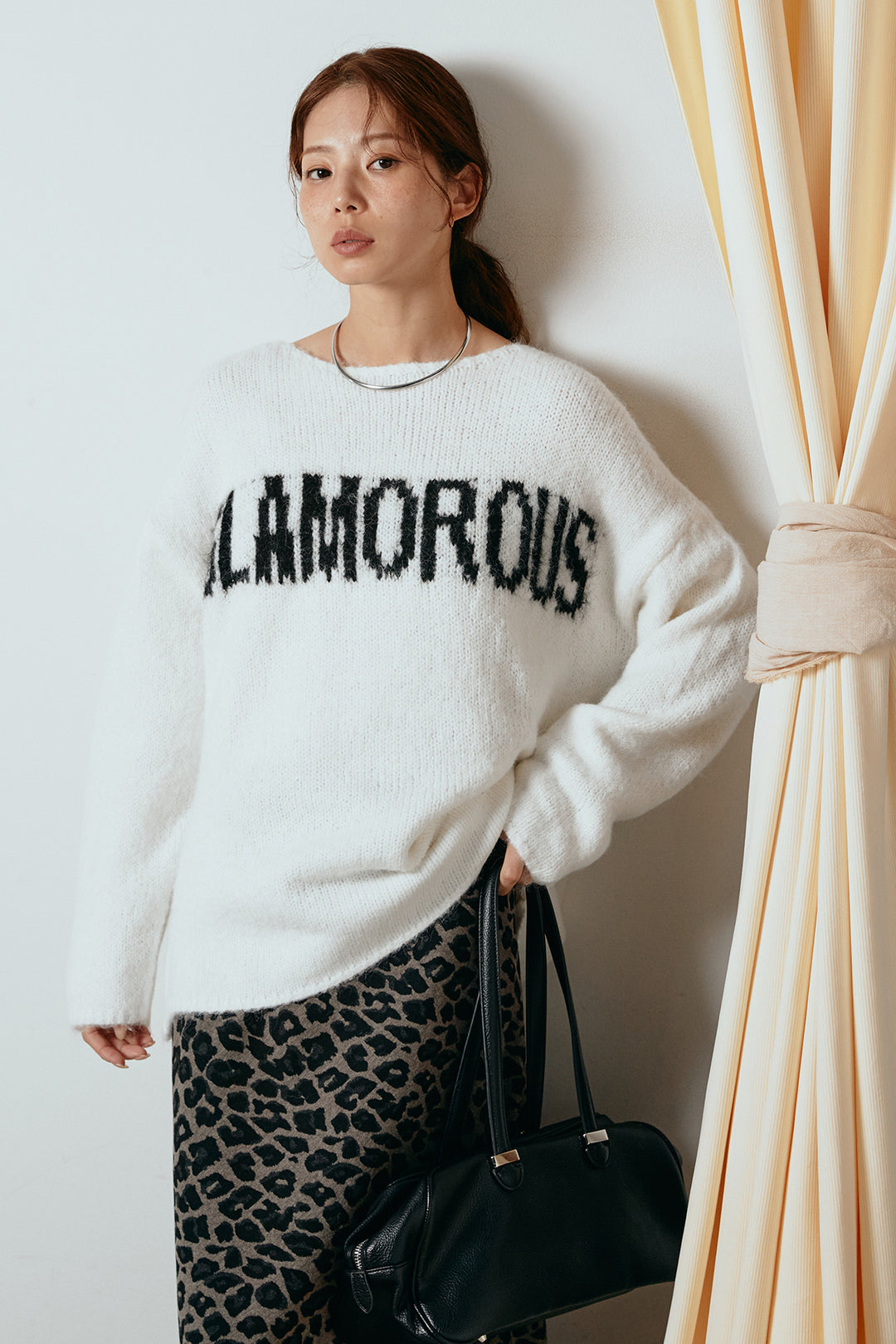 [SET]フロントロゴデザインニットトップス+レオパードロングスカート(2set)