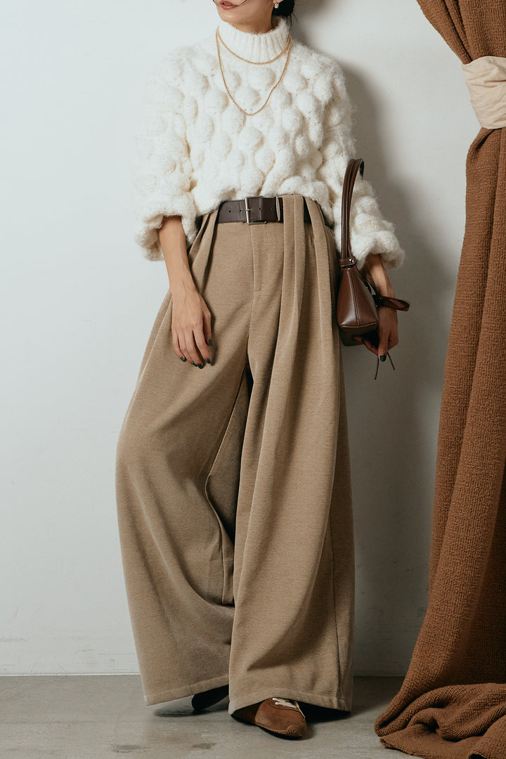 [SET]ボリュームポップコーンニットトップス+ベルトループコーデュロイワイドパンツ(2set)