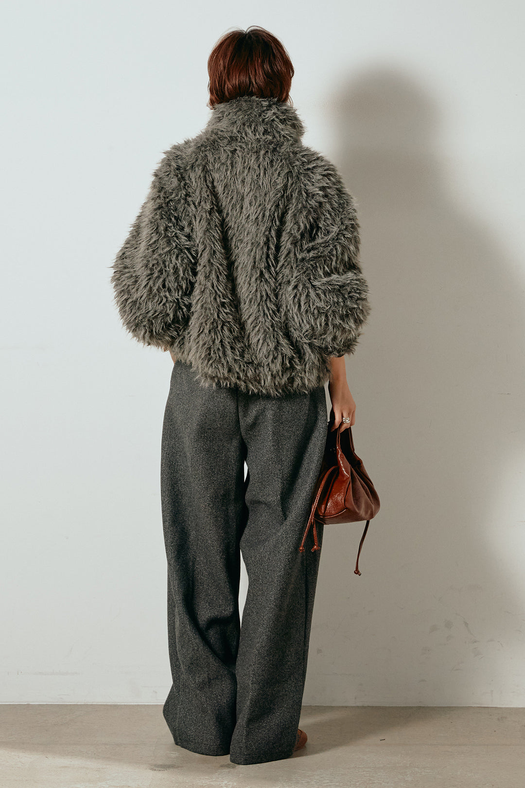 [SET]ミックスシープファースタンドブルゾン+フェイクウールタックトラウザーズパンツ(2set)