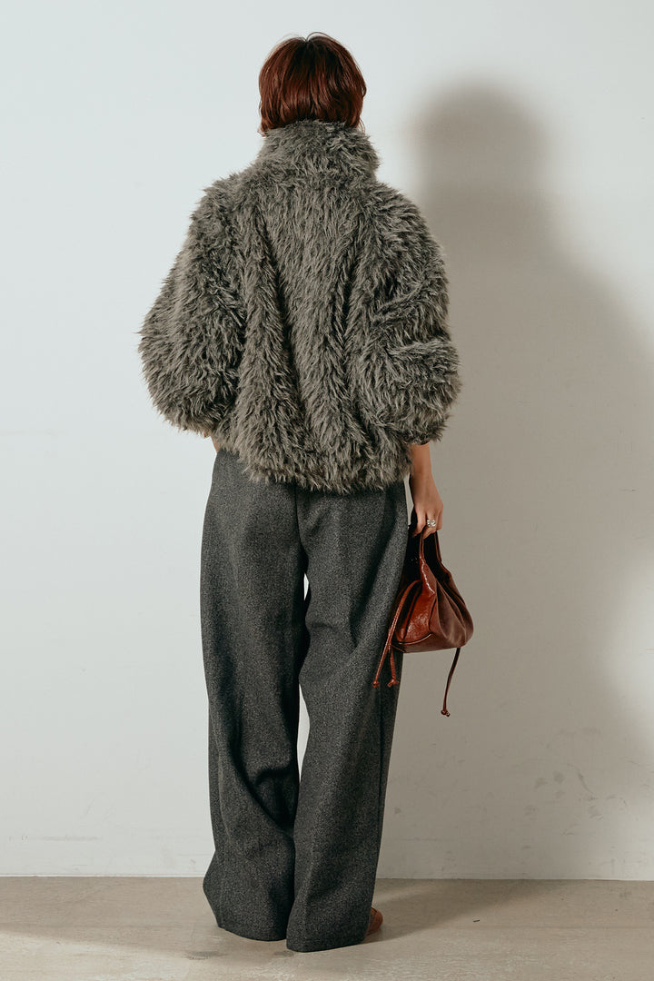 [SET]ミックスシープファースタンドブルゾン+フェイクウールタックトラウザーズパンツ(2set)