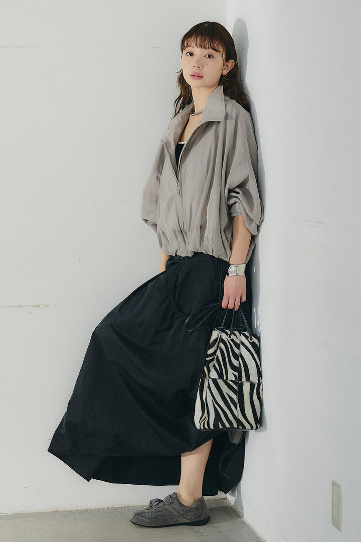 [SET]スタンドネックシアーブルゾン+ナイロンデザインフレアスカート(2set)