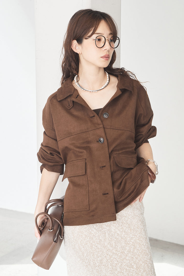 [SET]デカポケスエポンジャケット+ツイード風MIXスラブスカート(2set)