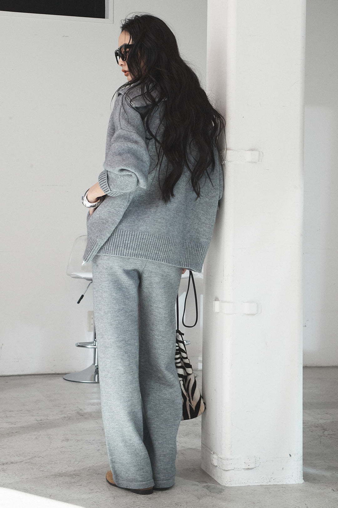 【着回しセット】[SET]ビッグカラーダブルジップニットSETUP+ストライプドッキングニットポロSETUP(2set)