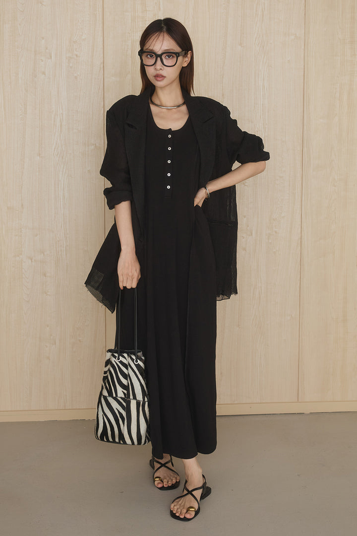 [SET]メッシュテーラードワイドジャケット+ノースリロングワンピース(2set)