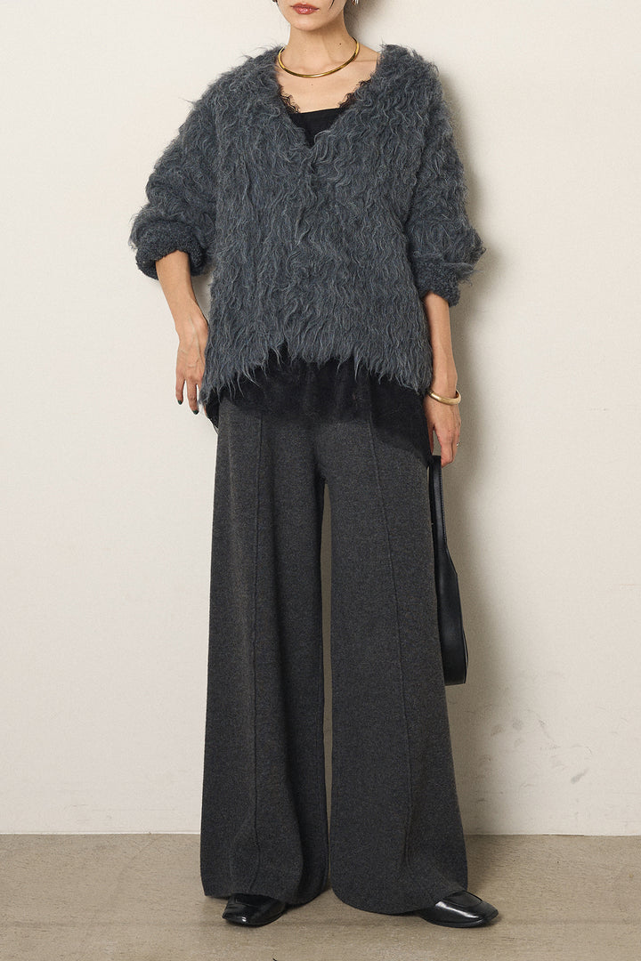 [SET]起毛シャギーニットカーディガン+センターラインニットパンツ(2set)