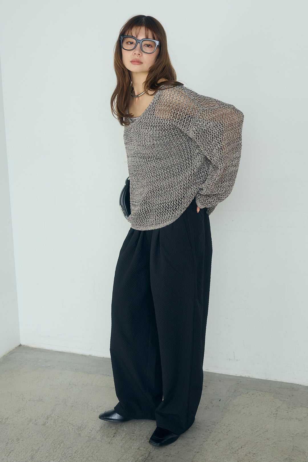 [SET]メッシュ編みビスチェセットVネックプルオーバー+シアサッカーイージーパンツ(2set)