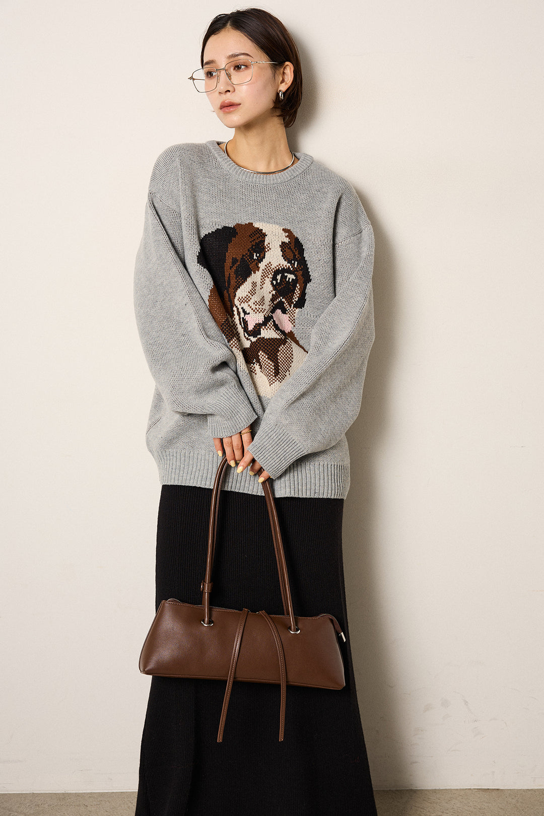 [SET]アニマルジャガード柄ニットトップス+リブナローニットスカート(2set)